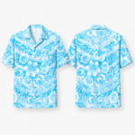 Unisex Aqua Blue White Floral Hawaiian Shirt