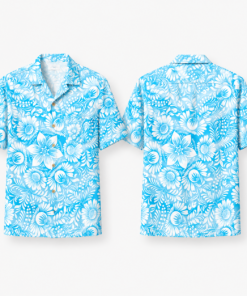 Unisex Aqua Blue White Floral Hawaiian Shirt