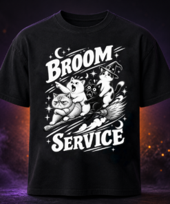 Unisex Broom Service Meme Cats Halloween Graphic T-Shirt