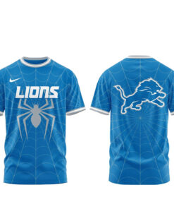 Unisex Detroit Lions x Spider-Man 2026 Blue Graphic Shirt for Football Fans