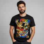 Unisex Fruit Loops Cartoon Wolf Cereal Graphic Shirt for Retro Cartoon Fans