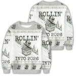 Unisex Funny Raccoon Rollin’ Into 2026 Christmas Ugly Sweater for Christmas Fans