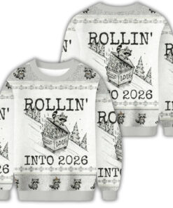 Unisex Funny Raccoon Rollin’ Into 2026 Christmas Ugly Sweater for Christmas Fans