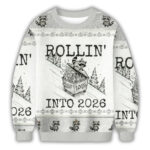 Unisex Funny Raccoon Rollin’ Into 2026 Christmas Ugly Sweater for Christmas Fans