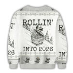 Unisex Funny Raccoon Rollin’ Into 2026 Christmas Ugly Sweater for Christmas Fans