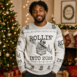 Unisex Funny Raccoon Rollin’ Into 2026 Christmas Ugly Sweater for Christmas Fans
