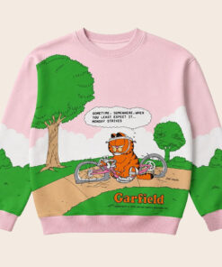 Unisex Garfield Monday Strikes Pink And Green Sweatshirt for Garfield Fans