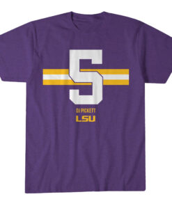 Unisex LSU Football DJ Pickett Name Number Stripe Graphic Shirt for College Football Fans