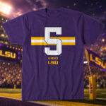 Unisex LSU Football DJ Pickett Name Number Stripe Graphic Shirt for College Football Fans