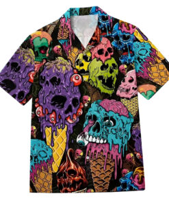 Unisex Melting Skull Ice Cream Graphic Hawaiian Shirt for Skull Style Fans