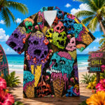 Unisex Melting Skull Ice Cream Graphic Hawaiian Shirt for Skull Style Fans