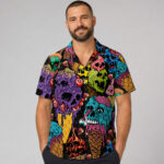 Unisex Melting Skull Ice Cream Graphic Hawaiian Shirt for Skull Style Fans