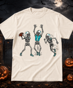 Unisex Miami Dolphins Dancing Skeletons Halloween 2026 Graphic Shirt for Football Fans