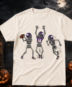 Unisex Minnesota Vikings Dancing Skeletons Halloween 2026 Graphic Shirt for Football Fans