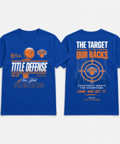 Unisex New York Knicks Target On Our Backs Title Defense Graphic Shirt for Basketball Fans