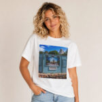 Unisex Theme Park Castle Photo Amusement Park Scene Blue Facade Graphic Shirt for Theme Park Fans