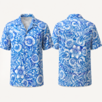 Unisex Tropical Blue White Floral Hawaiian Shirt