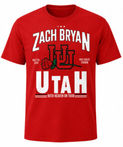 Unisex Zach Bryan Utah Utes Football With Heaven On Tour Red 2026 Graphic Shirt for College Football Fans