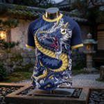 Unisex Japan National Team Dragon 2026 Graphic Shirt for Soccer Fans Blue Gold