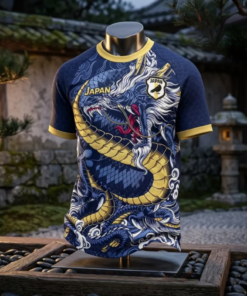 Unisex Japan National Team Dragon 2026 Graphic Shirt for Soccer Fans Blue Gold