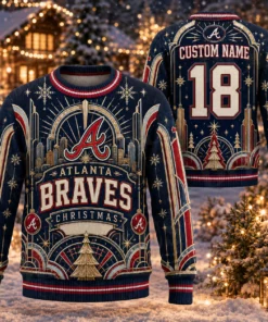 Custom Name And Number Atlanta Braves Christmas Ugly Sweater 2026