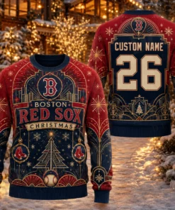 Custom Name And Number Boston Red Sox Heritage Noel Christmas Ugly Sweater 2026