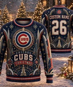 Custom Name And Number Chicago Cubs Christmas Ugly Sweater 2026