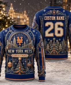 Custom Name And Number New York Mets Metropolitan Noel Christmas Ugly Sweater 2026
