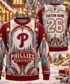Custom Name And Number Philadelphia Phillies Christmas Ugly Sweater 2026
