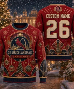 Custom Name And Number St. Louis Cardinals Christmas Ugly Sweater 2026