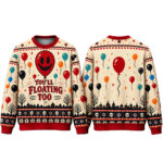 2026 You’ll Floating Too Red Balloon Halloween Ugly Sweater