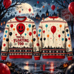 2026 You’ll Floating Too Red Balloon Halloween Ugly Sweater