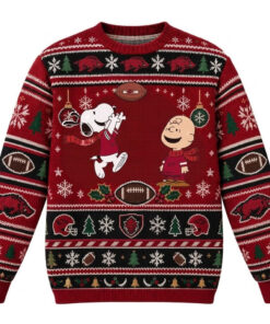 Arkansas Razorbacks Snoopy And Charlie Brown Football Christmas 2026 Ugly Sweater