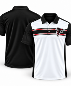 Atlanta Falcons Classic Team Stripe White Black Red Polo Shirt for Football Fans