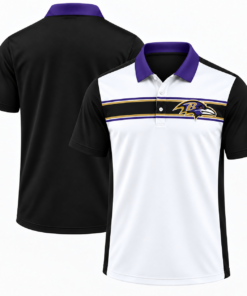 Baltimore Ravens Classic Team Stripe White Black Purple Polo Shirt for Football Fans