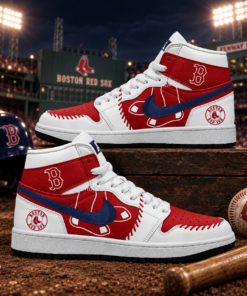 Boston Red Sox Red White Baseball Pride AJ1 High Top Shoes for Baseball Fans