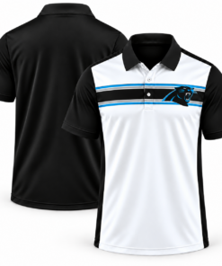 Carolina Panthers Classic Team Stripe White Black Carolina Blue Polo Shirt for Football Fans