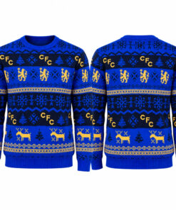 Chelsea FC Gold Reindeer Christmas 2026 Jumper Ugly Sweater