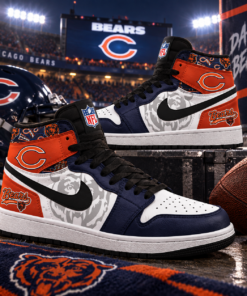 Chicago Bears Navy Orange Football Pride AJ1 High Top Shoes for Football Fans
