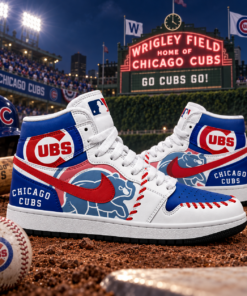 Chicago Cubs Blue Red White Baseball Pride AJ1 High Top Shoes for Baseball Fans