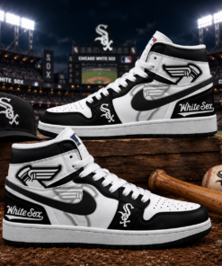 Chicago White Sox Black White Baseball Pride AJ1 High Top Shoes for Baseball Fans