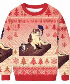 Cigarette Kitten Funny Smoking Cat Meme Christmas Ugly Sweater