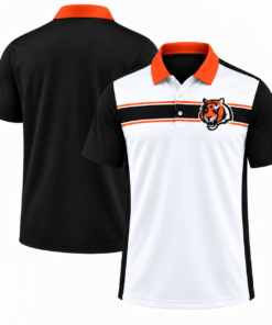 Cincinnati Bengals Classic Team Stripe White Black Orange Polo Shirt for Football Fans