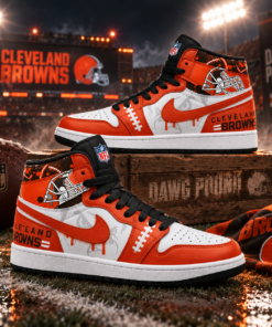 Cleveland Browns Orange White Football Pride AJ1 High Top Shoes for Football Fans