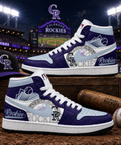 Colorado Rockies Purple White Baseball Pride AJ1 High Top Shoes for Baseball Fans