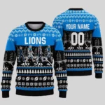 Custom Name And Number Detroit Lions Walking Abbey Road Ugly Christmas Sweater