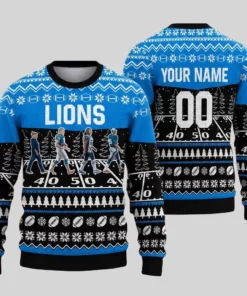 Custom Name And Number Detroit Lions Walking Abbey Road Ugly Christmas Sweater