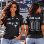 Custom Name And Number New England Patriots Salute To Service 2026 Black Football Jersey