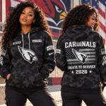 Custom Name Arizona Cardinals Salute To Service 2026 Camo Graphic Hoodie for Football Fans