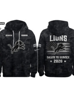 Custom Name Detroit Lions Salute To Service 2026 Camo Graphic Hoodie for Football Fans